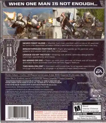 Army of Two (USA) (v1.03) (Disc) (Update) box cover back